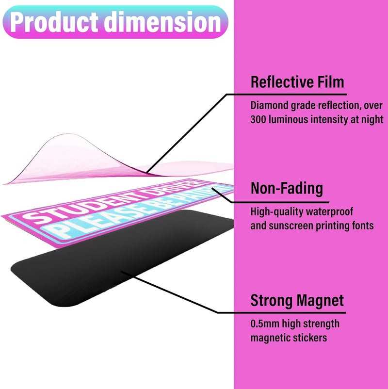 BFXM 4 PCS Student Driver Magnet for Car, New Driver Magnet for Car, Please Be Patient Funny Magnetic Student Driver,Reusable Movable Reflective Safety Warning Bumper Magnets - Image 3